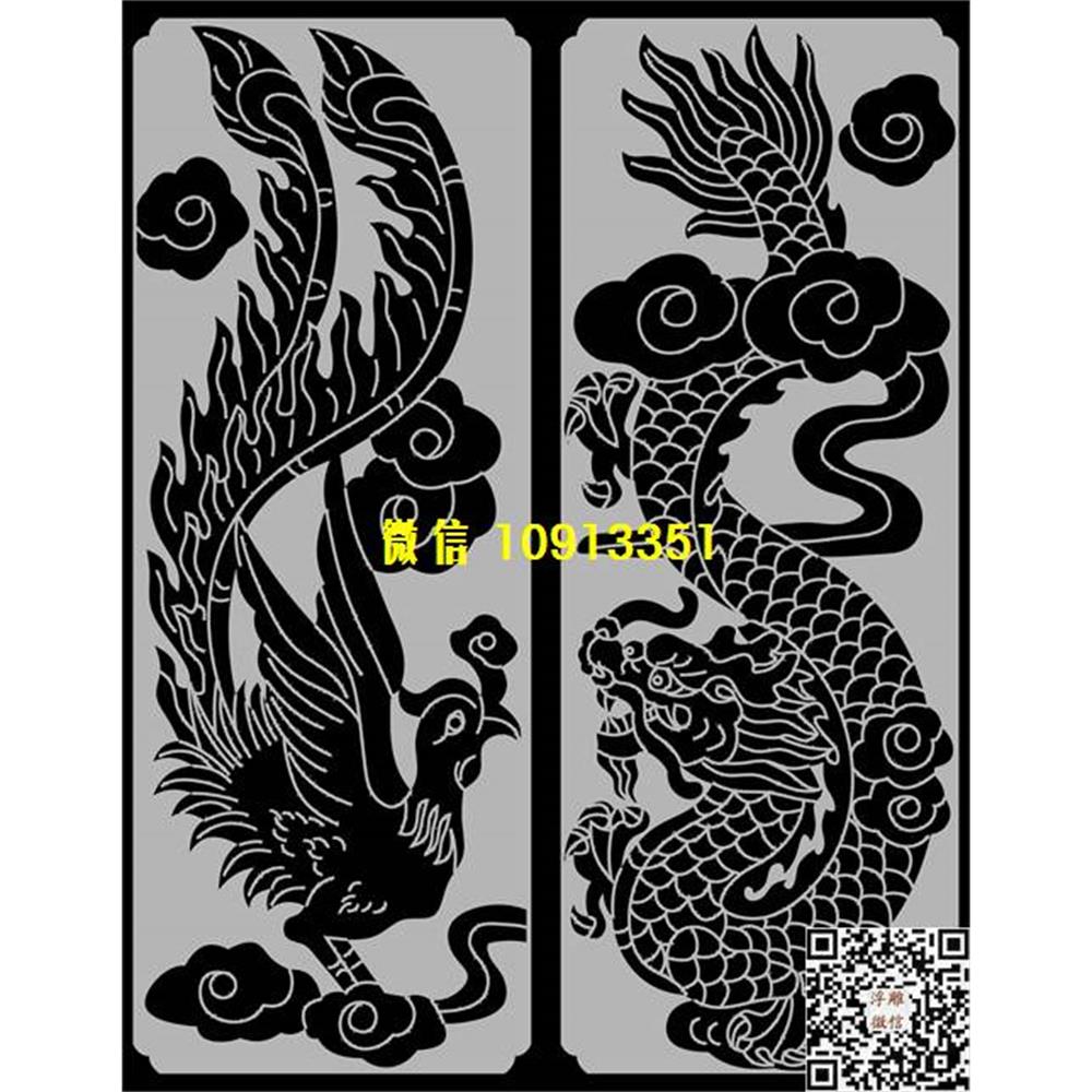 精雕图12龙凤墓碑板精雕图线雕图线条图单线铣底图_电脑雕刻plt文泰矢量图精雕图浮雕图